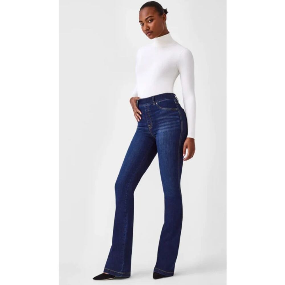 SPANX FLARE Dark Blue Midnight Shade pull-on Jeans Size Extra Large XL
